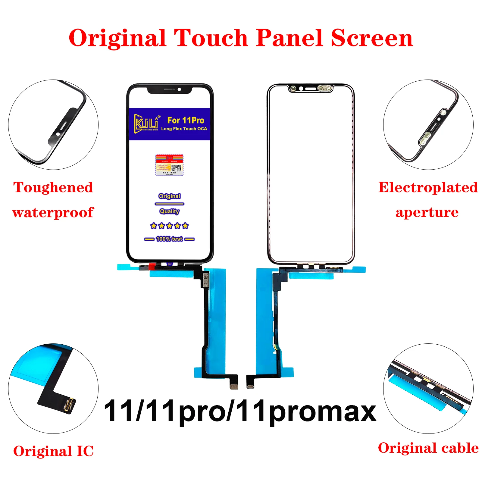 KULI Free Ship  Long Flex Touch Glass OCA for iPhone 11 11pro 11promax TP Digitizer Front Lens  Panel Cable Mobile Phone Repair