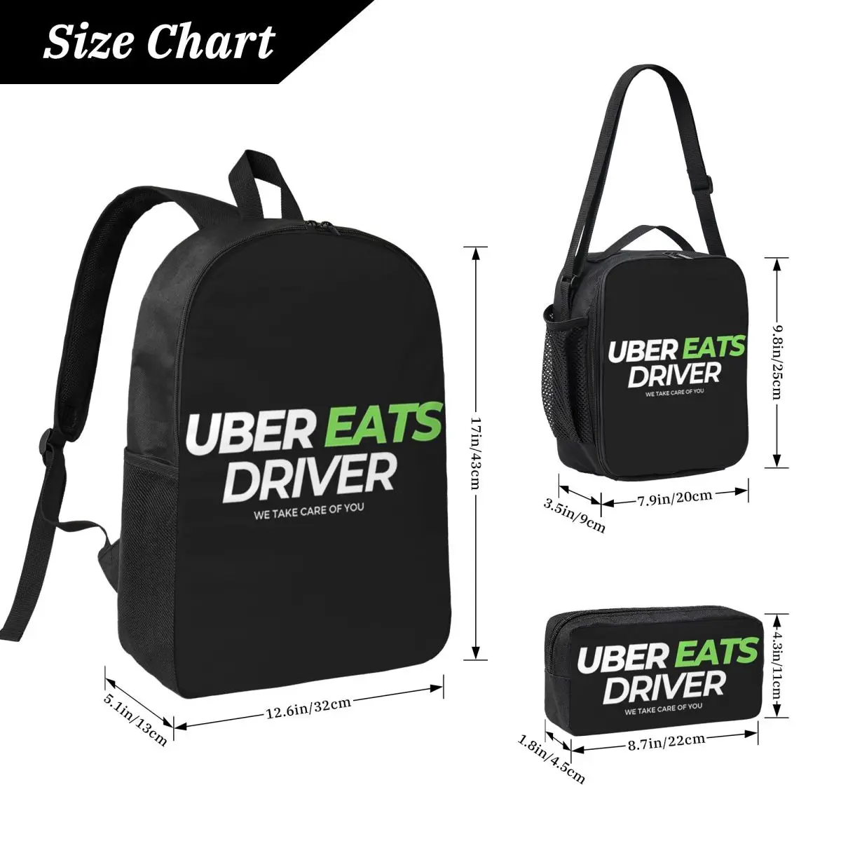 Uber Eats Driver Logo Food Delivery Driver Backpack BookBag School Bag Laptop Shoulder Bags 3ps Insulated Lunch Bag Pencil Case