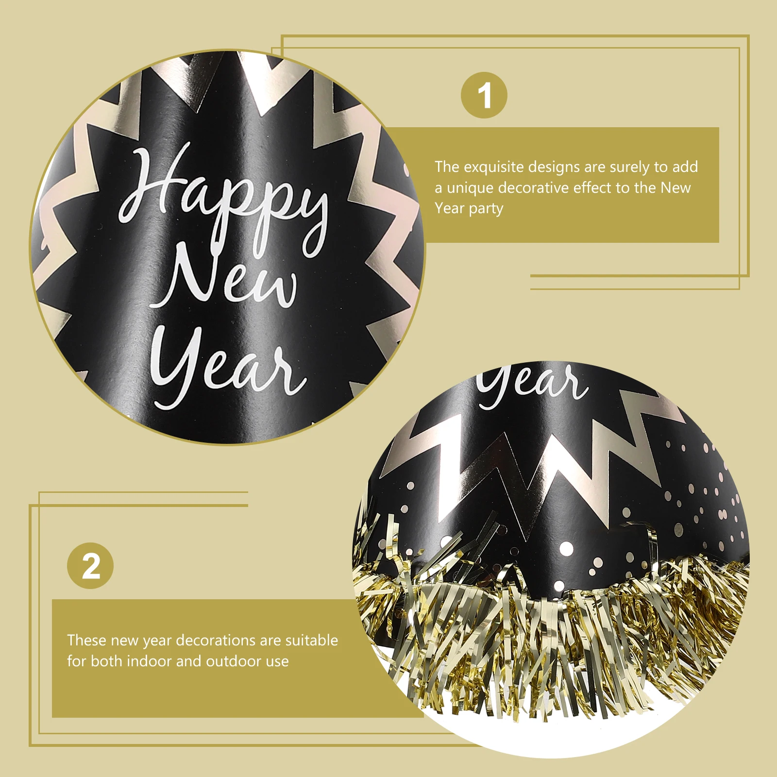 

New Year Party Hats Black Gold Paper Hat Headb Blowing Dragon Set Supplies Decorations Eve Lightweight Easy Use Indoor