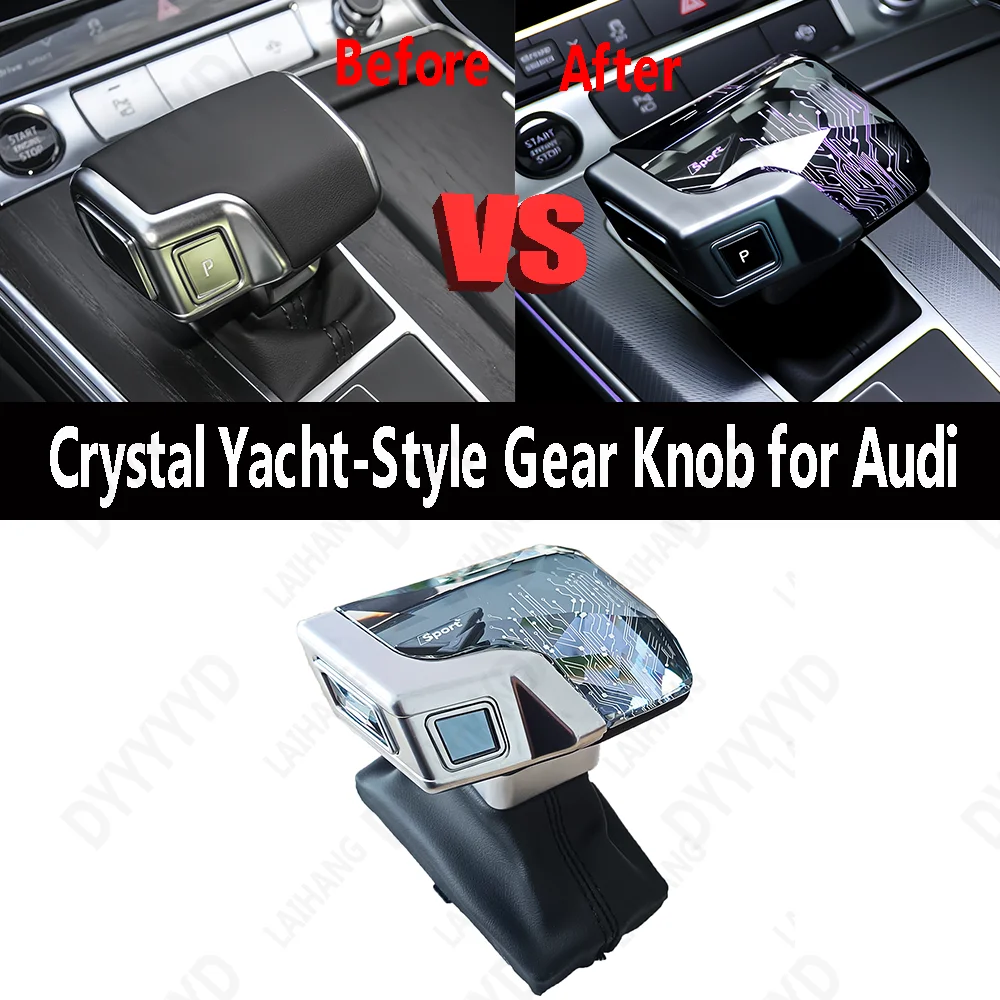 Yacht-Style Automatic LED Crystal Gear Knob Shift Lever for Audi A4 B9 A5 8W6 A6 C8 A7 4K8 2017 Shifter Handle Rod Ambient Light