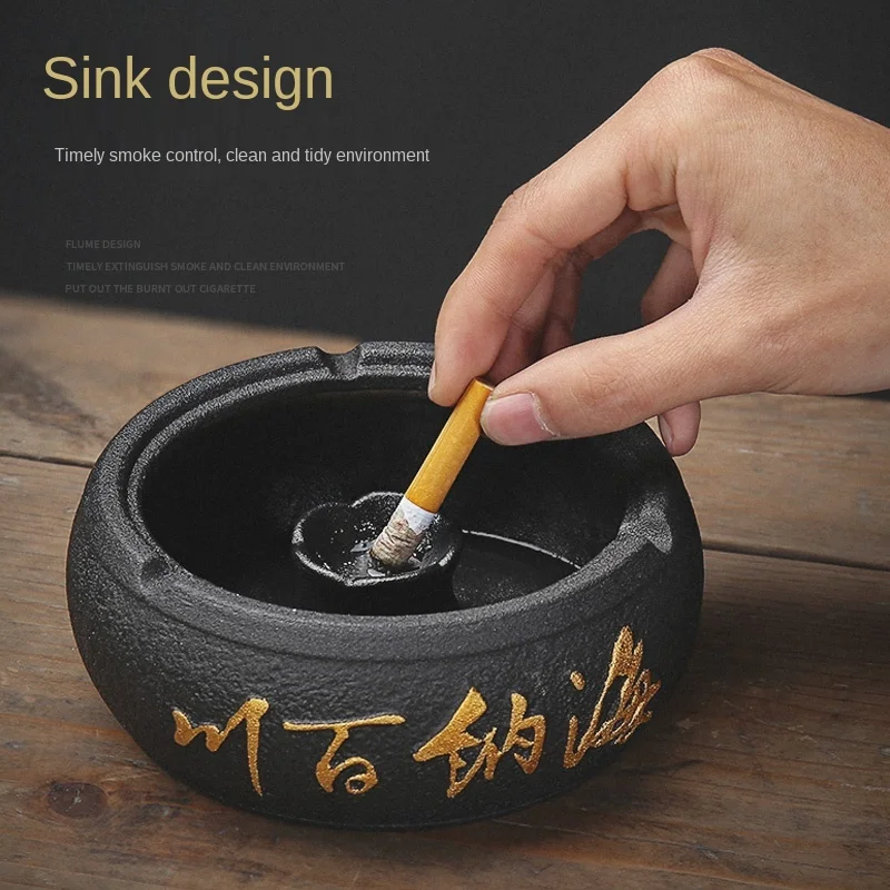 Ashtray Creative Home Office Personality Trend Living Room Chinese Style Prevent Fly Ash Dust-Proof Sealed with Lid Ashtray