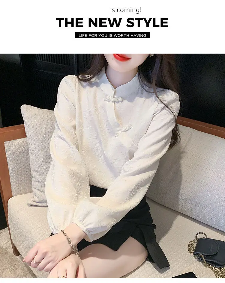 New Chinese Retro Button White Shirt Women's Autumn New Improved Cheongsam Top Women
