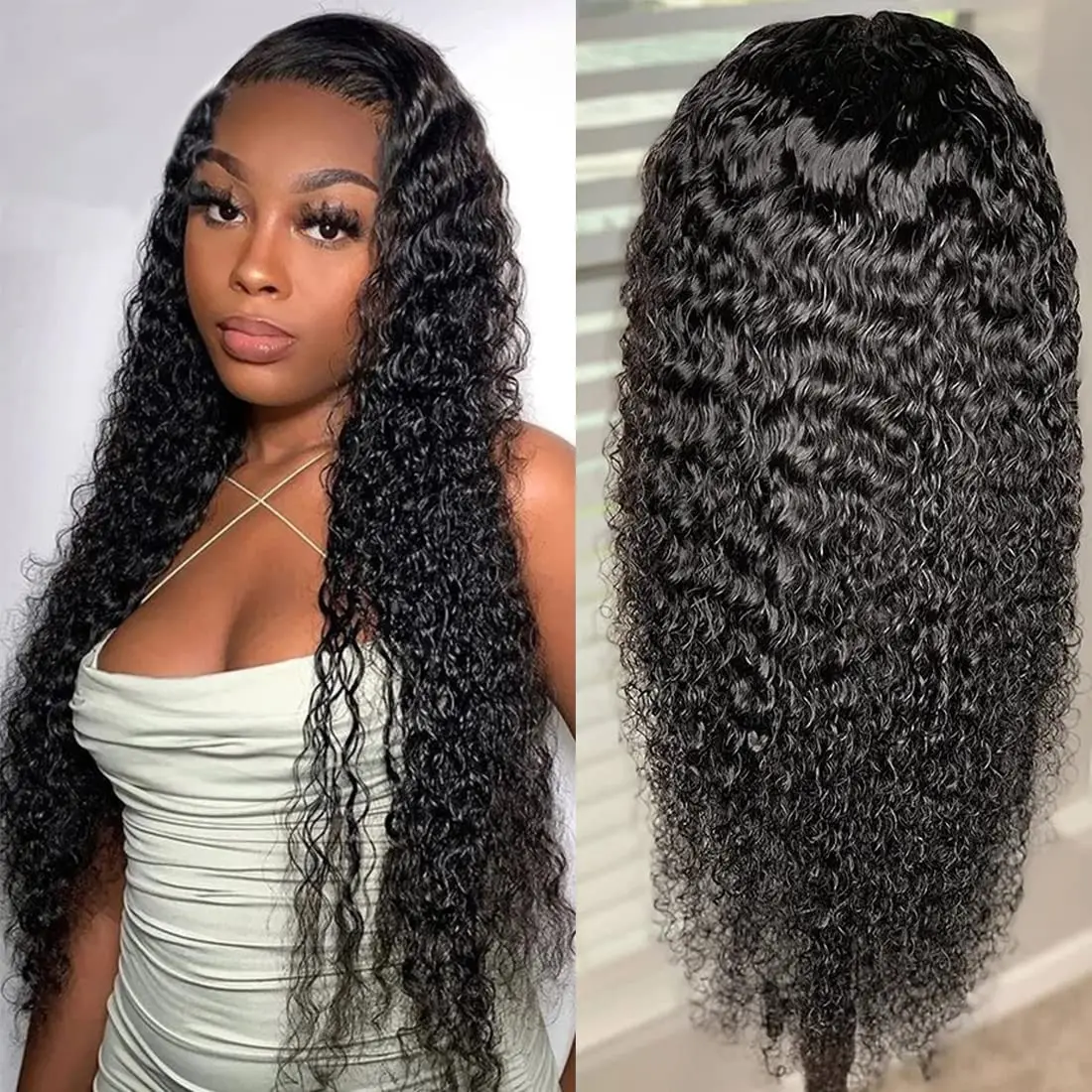 Alimice 30 Inch Deep Wave 13x4 Lace Front Wigs Transparent Lace Human Hair Wigs Pre Plucked With Baby Hair