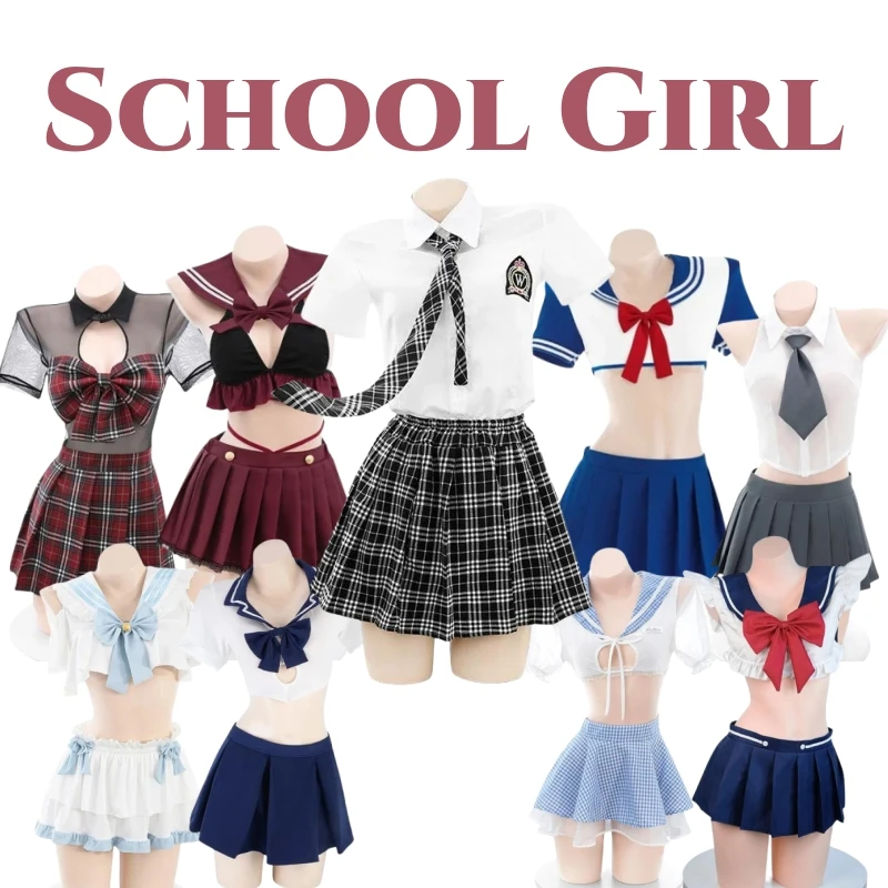 School Girl Series Sexy Student Uniform Exotic Cosplay Costume Adult Role Play Sex Party Crotchless Bodysuit Lingerie Sexy Dress