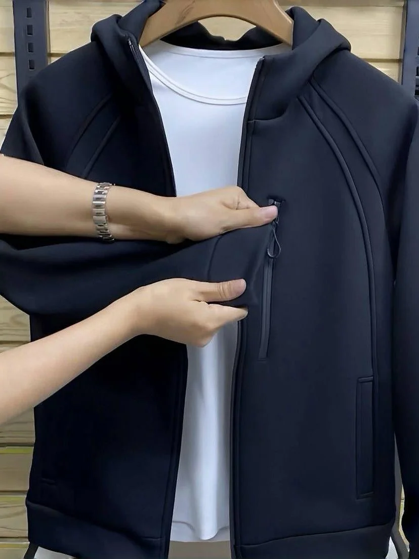 

Мужская толстовка-куртка на молнии, весна 2026: повседневная, комфортная, свободного кроя, модная, универсальная, теплая, из полиэстера, с длинными рукавами