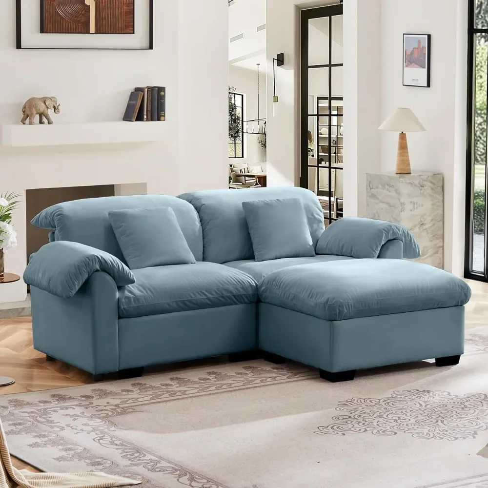 Sofá Loveseat para sala de estar, sofá seccional de asiento profundo con otomana de almacenamiento, terciopelo tapizado cómodo y moderno