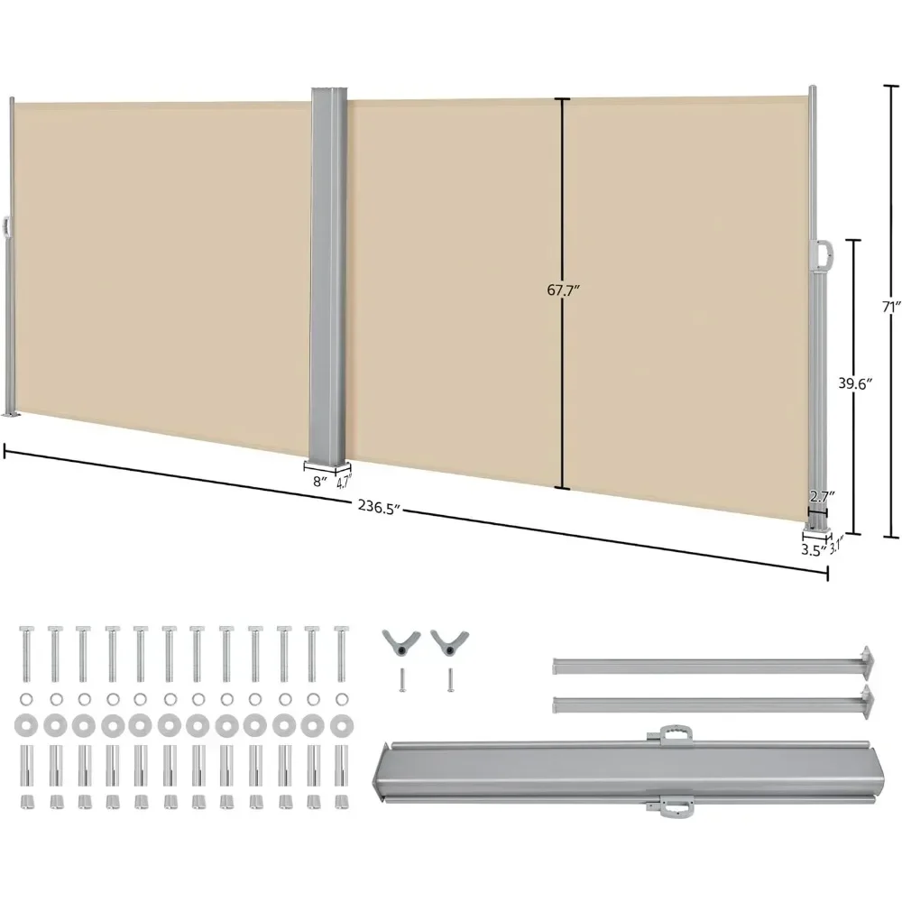 236 X 71in Double Side Awning, Waterproof & UV-Resistant Privacy Screen,Patio Retractable Side Screen Awning