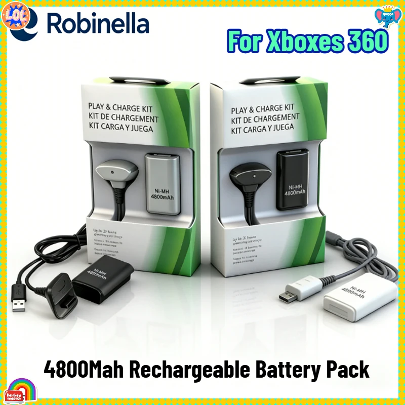 Rechargeable Battery with Charging Cable for Xbox 360 Wireless Game Controller Replacement 4800mAh Battery Gamepad