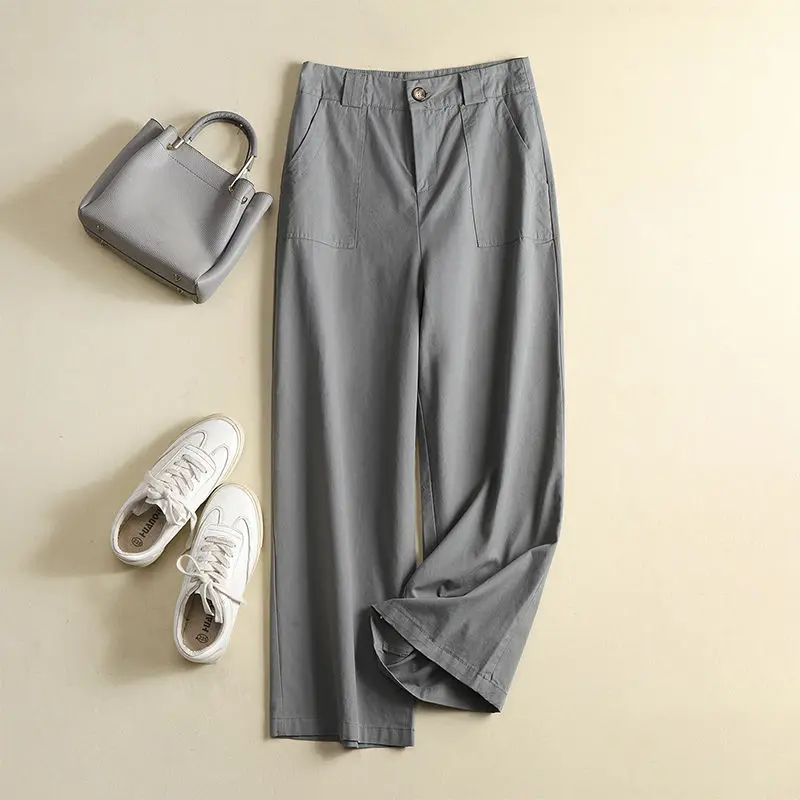 

2023 Autumn New High-grade Washed Cotton Nine-minute Pants Slim Wide Leg Pants Commuter Casual Pants Women pants women