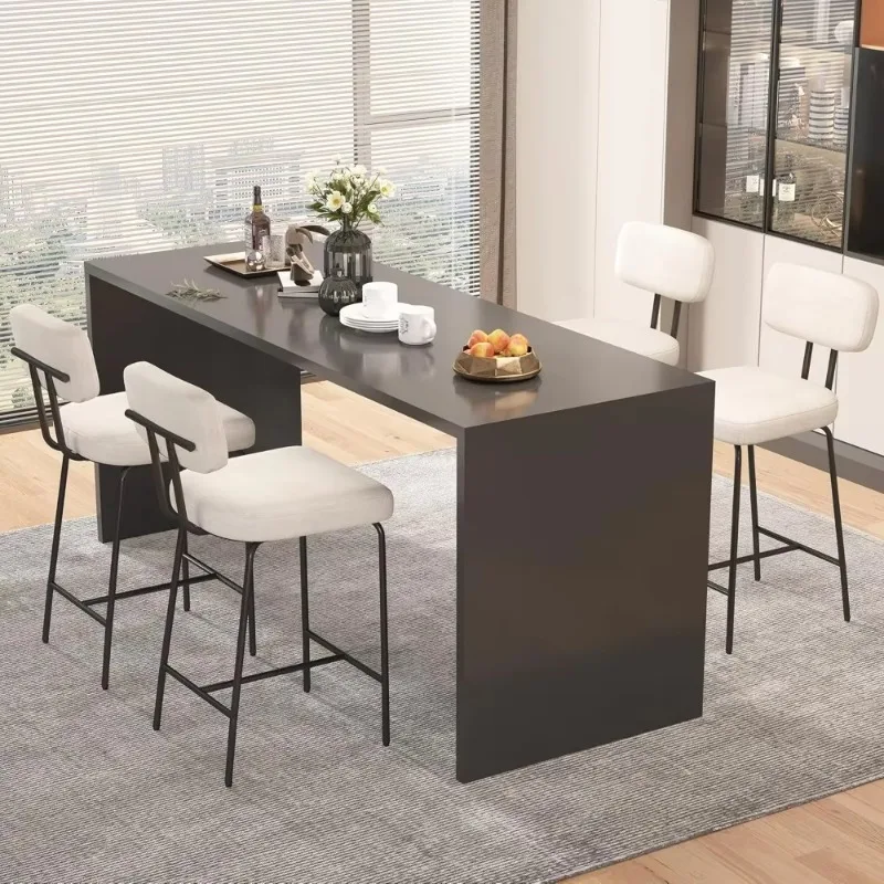 

Counter Height Bar Stools Set of 2, 26" White Fabric Kitchen Counter Stools w/Backs, Metal Legs, Footrest&Wide Seat, Bar Chair