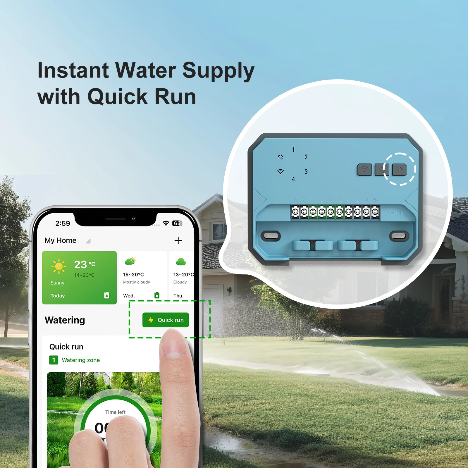 HiOazo HSC-400W WiFi Smart Sprinkler Controller with Water Hammer Protection 4 Zone Irrigation Controller for Lawn,Garden,Courty