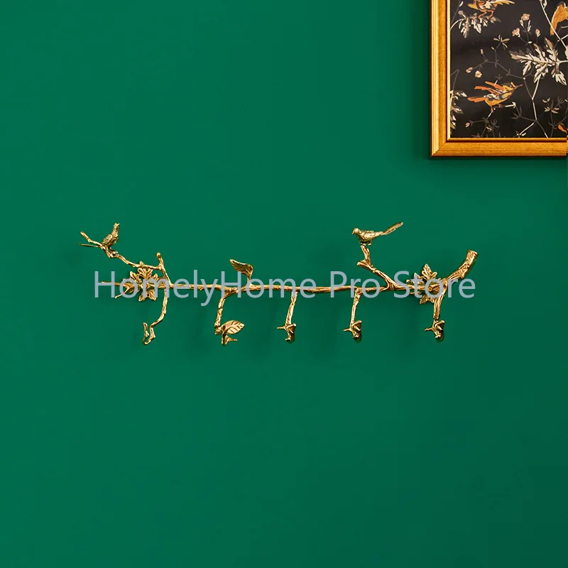 Brass row hook hanger at home, wall hanging wardrobe at the entrance entrance, branch type coat and hat hook