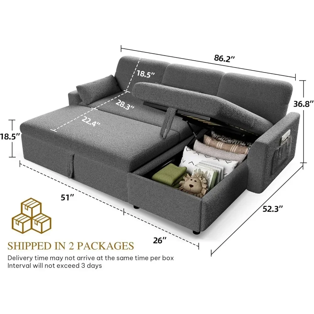 

Customizable Convetible with Pull Out Couch and Storage Chaise,L-Shape Sectional Sofa