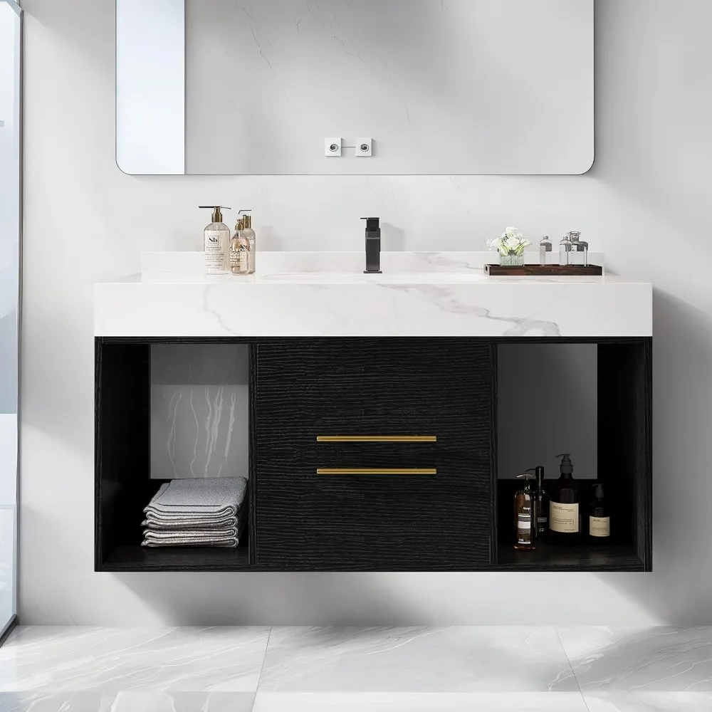 

40" Floating Vanity with 2 Drawers and 2 Storage Spaces with Metal Handles Floating Bathroom Vanity