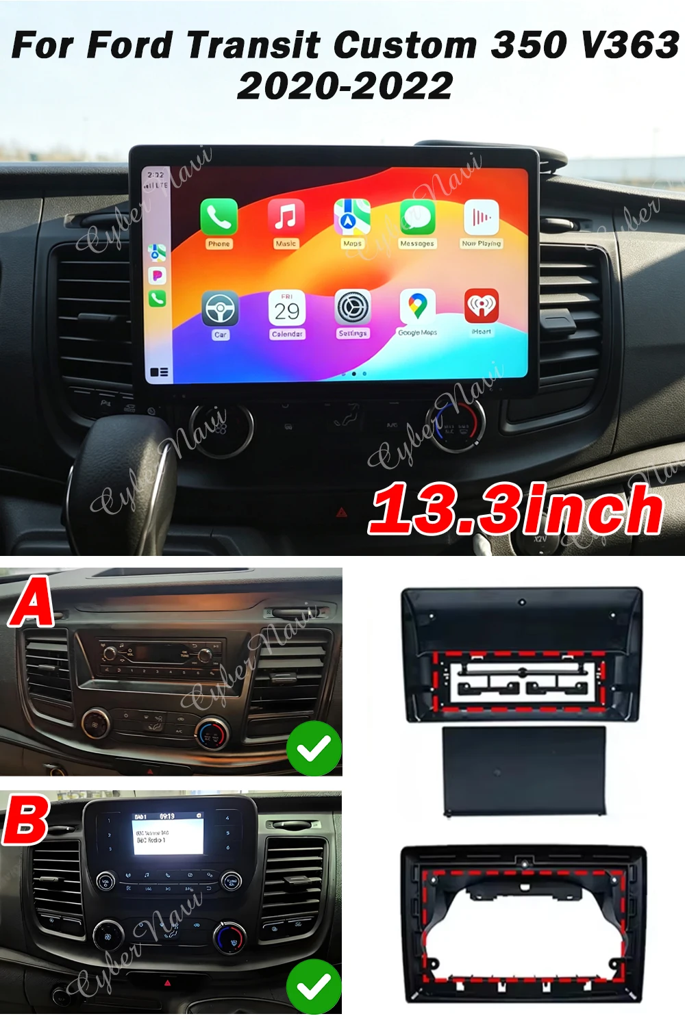 13.3 Inch Android Auto Radio Navigation GPS For Ford Transit Custom 350 Transit V363 2020- 2022 Multimedia Video Player Head Uni