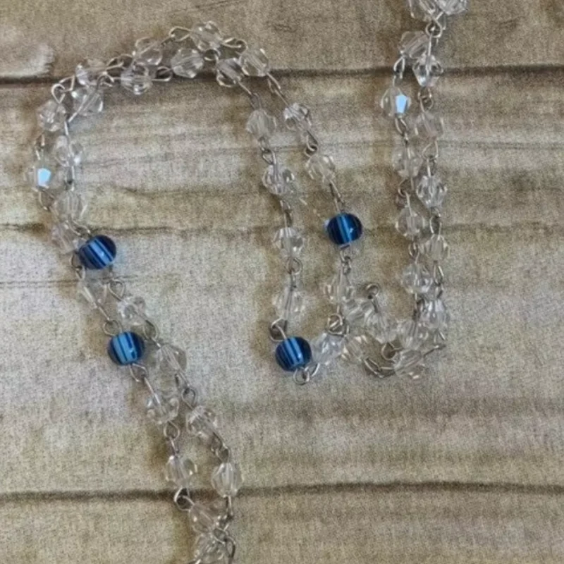 Clear and blue santa muerte rosary, santisima muerte rosary, nuestra senora de la santa muerte, holy death rosary, sacred death