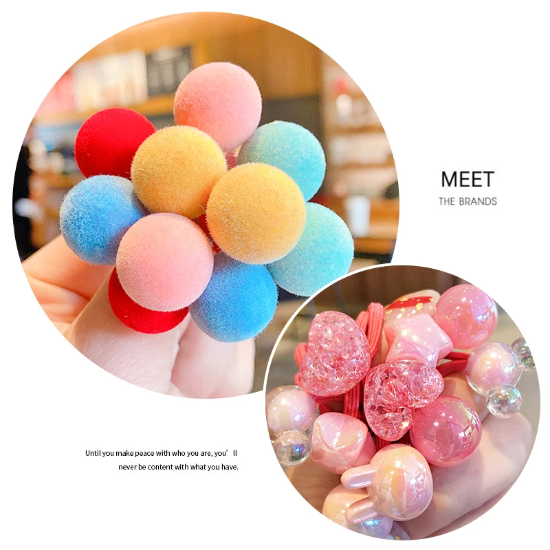 10/20 Pcs/Box Baby Girl Cute Acrylic Cartoon Flower Star Scrunchies Rubber Bands Children Lovely Hair Bands Kid Hair Accessories