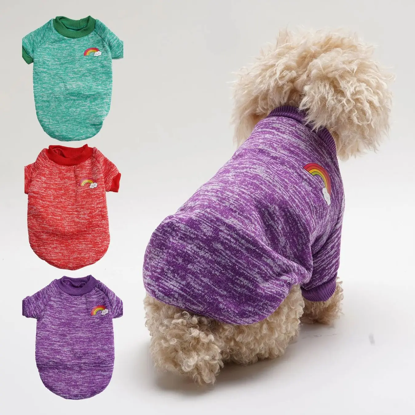 

3 Pack Pet Clothes Autumn Winter round Neck Rainbow Label Two-Leg Warm Dog Sweatshirts Pure Color Ribbed Design