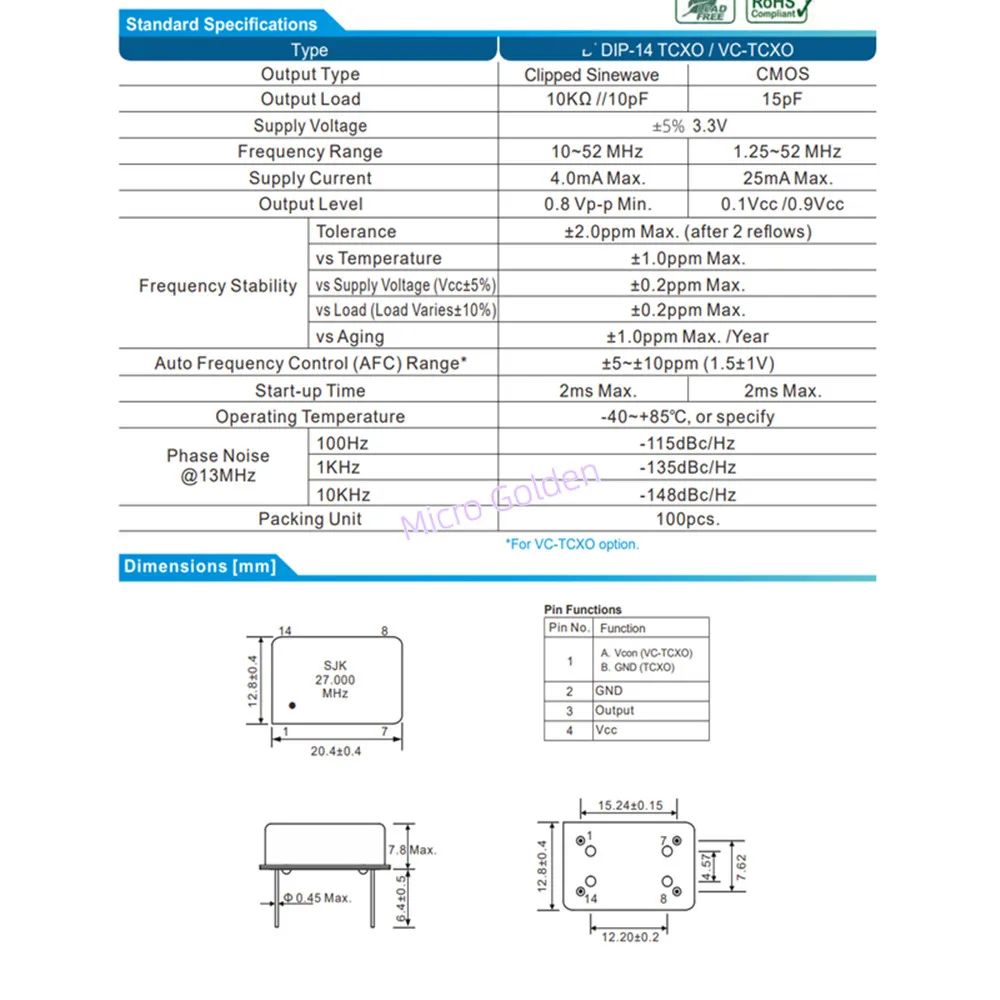 (1pcs) 2M 2MHZ 2.000MHZ TCXO Rectangular Temperature Compensated Crystal Oscillator DIP-4 High Precision HCMOS +-0.1ppm 2.0000M