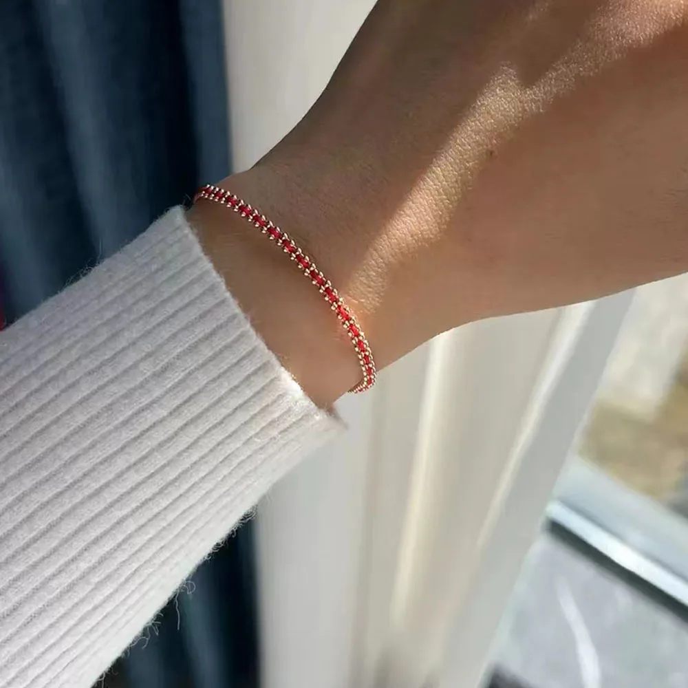 【French Style】Red Thread Weaving Bracelet with Golden Edge - Unique and Fashionable Jewelry for Women