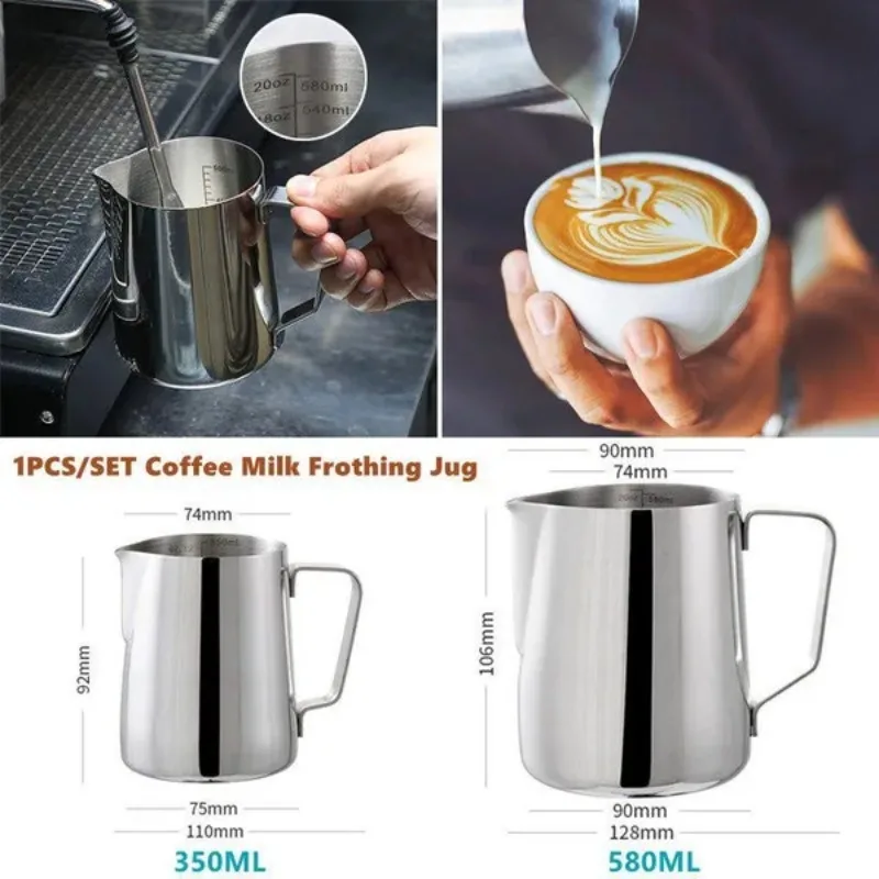 

1Pc Stainless Steel Coffee Milk Frothing Jug Latte Art Milk Frother Measurement Jug