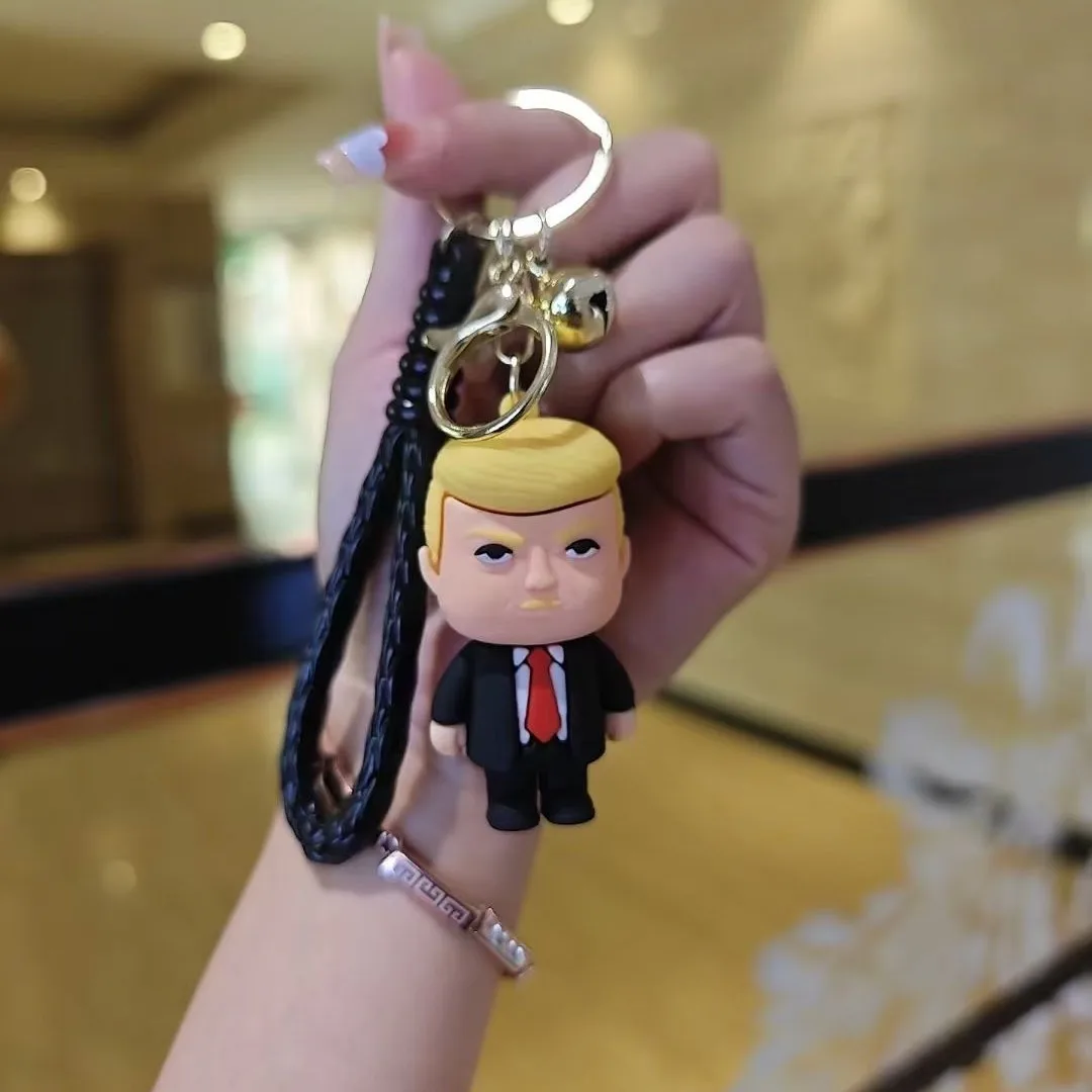 New Trump Hat Keychain Cartoon Anime Free Man Makes America Rise Again Men and Women Backpack Car Key Pendant Fan Gift