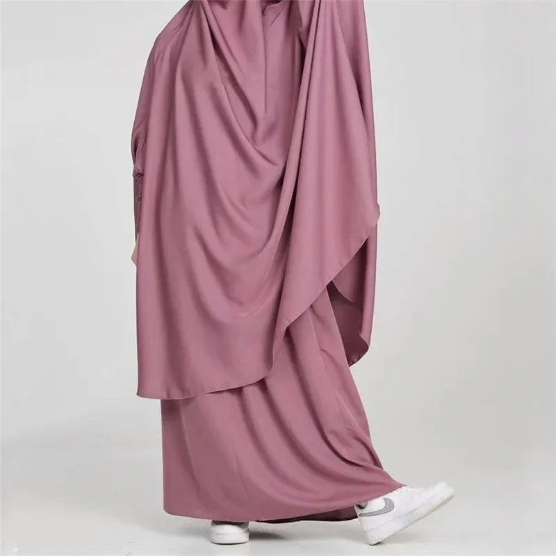 Conjuntos musulmanes de 2 piezas, batas Abaya Dubai, Hijab islámico, vestidos de mujer Eid con capucha, ropa de Ramadán, falda Khimar, bata árabe de cobertura completa