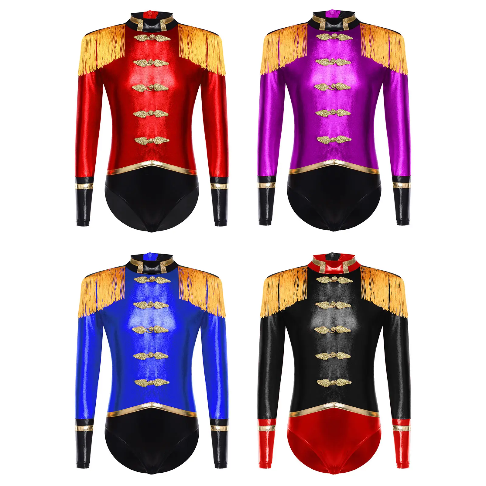 بدلة تنكري للفتيات من السيرك Ringmaster بدلة يوتار لامعة معدنية لامعة طبل ماجوريت مسيرة الفرقة شرابة السيرك ارتداءها #5