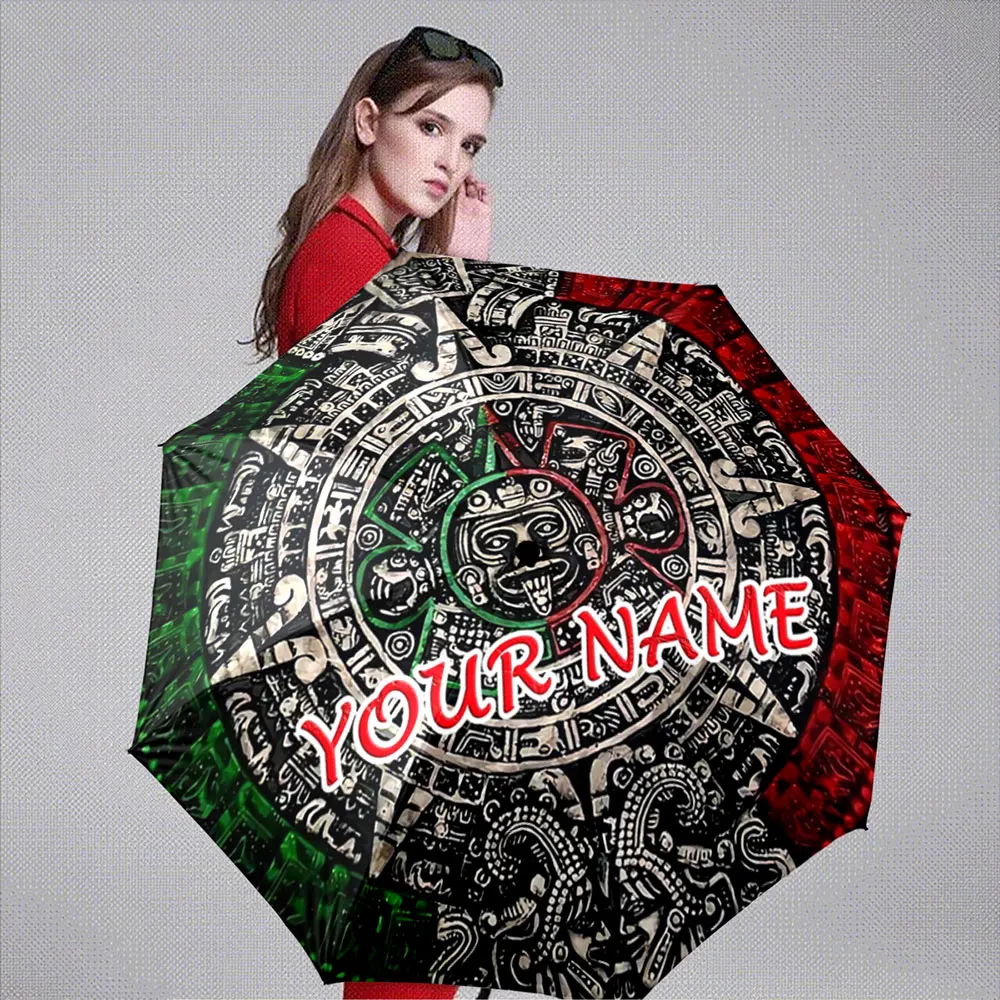Custom Name Umbrella Aztec Calendar Design Umbrella with Customizable Text Portable Folding Umbrella,Christmas Gift