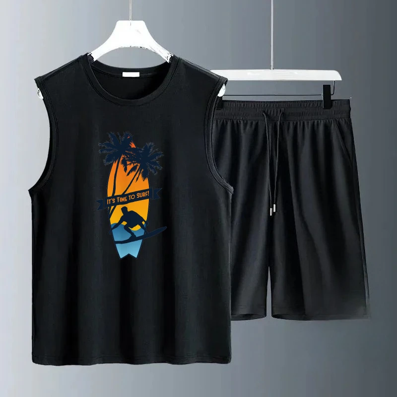 

2025 Summer Casual Men Sets Sleeveless Skateboard graphic print suits Daily Wear Lightweight Comfortable Outfit Fashion for Men