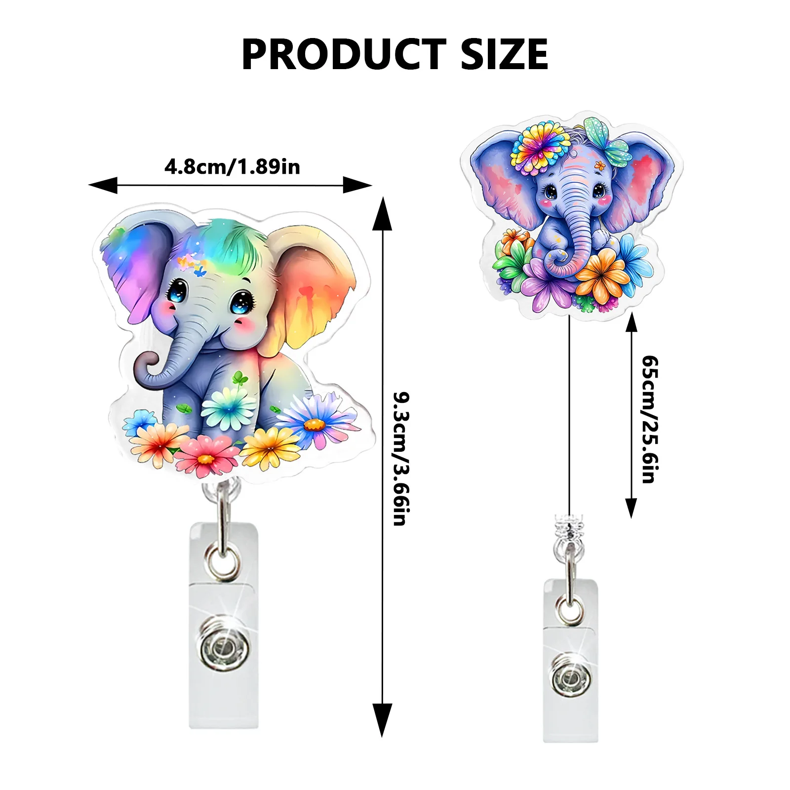 2024 New Design 1 piece Glitter Acrylic Retractable Nurse Badge Reel Cute Elephant Student ID Card Holder Keys Lanyard