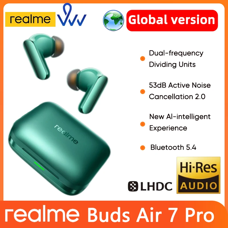Global Version realme Buds Air 7 Pro TWS Earphone 53dB Active Noise Cancelling LHDC 5.0 48H Battery life Original