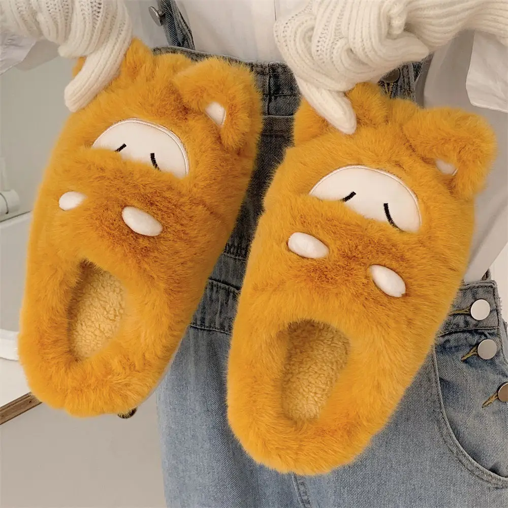 Cartoon cute plush bag head cotton slippers autumn and winter women's leisure home warm floor cotton shoes