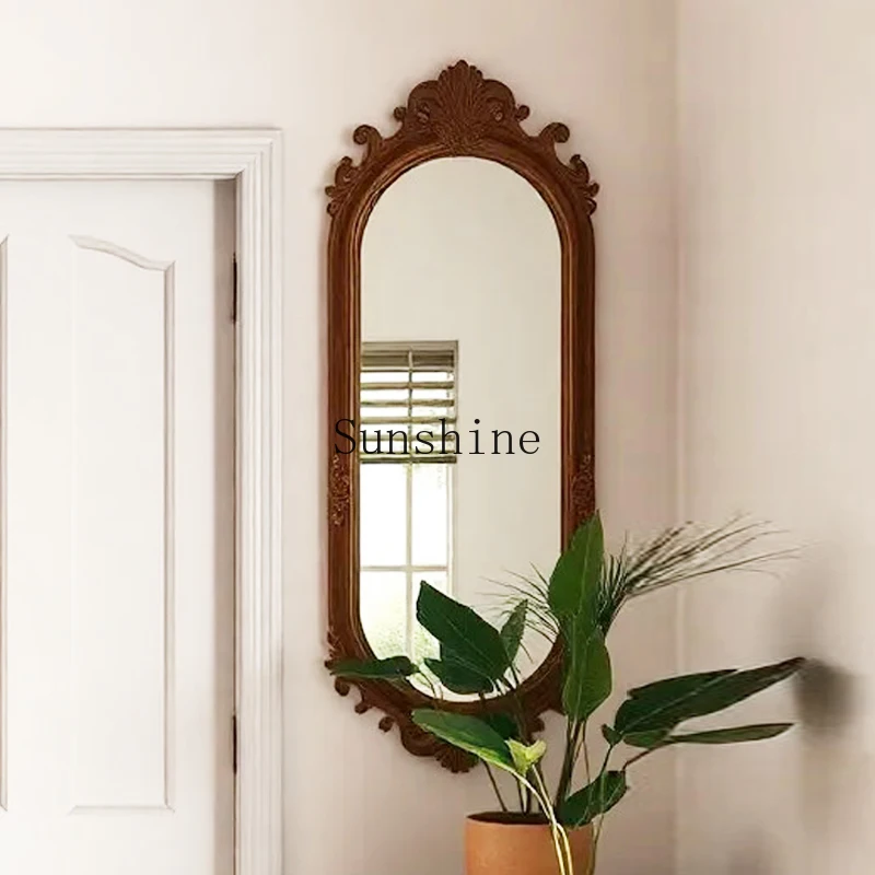 French retro carved dressing mirror living room background wall simple decorative mirror