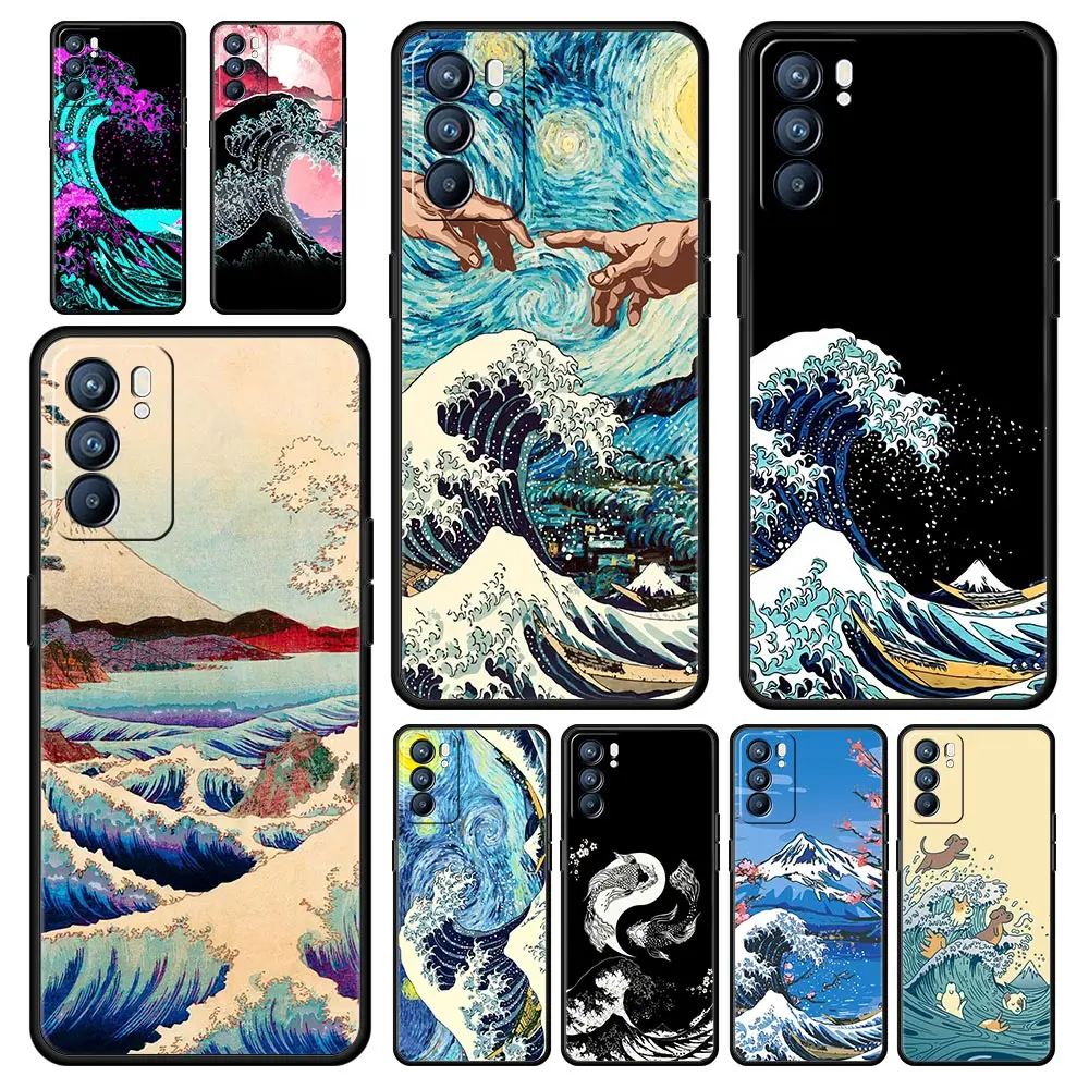 Golden Great Wave Kanagawa Surf Phone Case For Oppo A54 A53 A52 A9 2020 A15 A95 A16 A76 A74 A12 Find X5 Reno6 Pro Plus 5G Cover