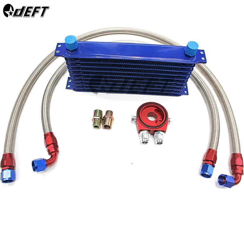 

DEFT 7 /10Rows Oil Cooler Kit AN10 Transmission Oil Cooler Kit + Oil Filter Adapter + Stainless Steel Braided Hose （forM20*1.5）