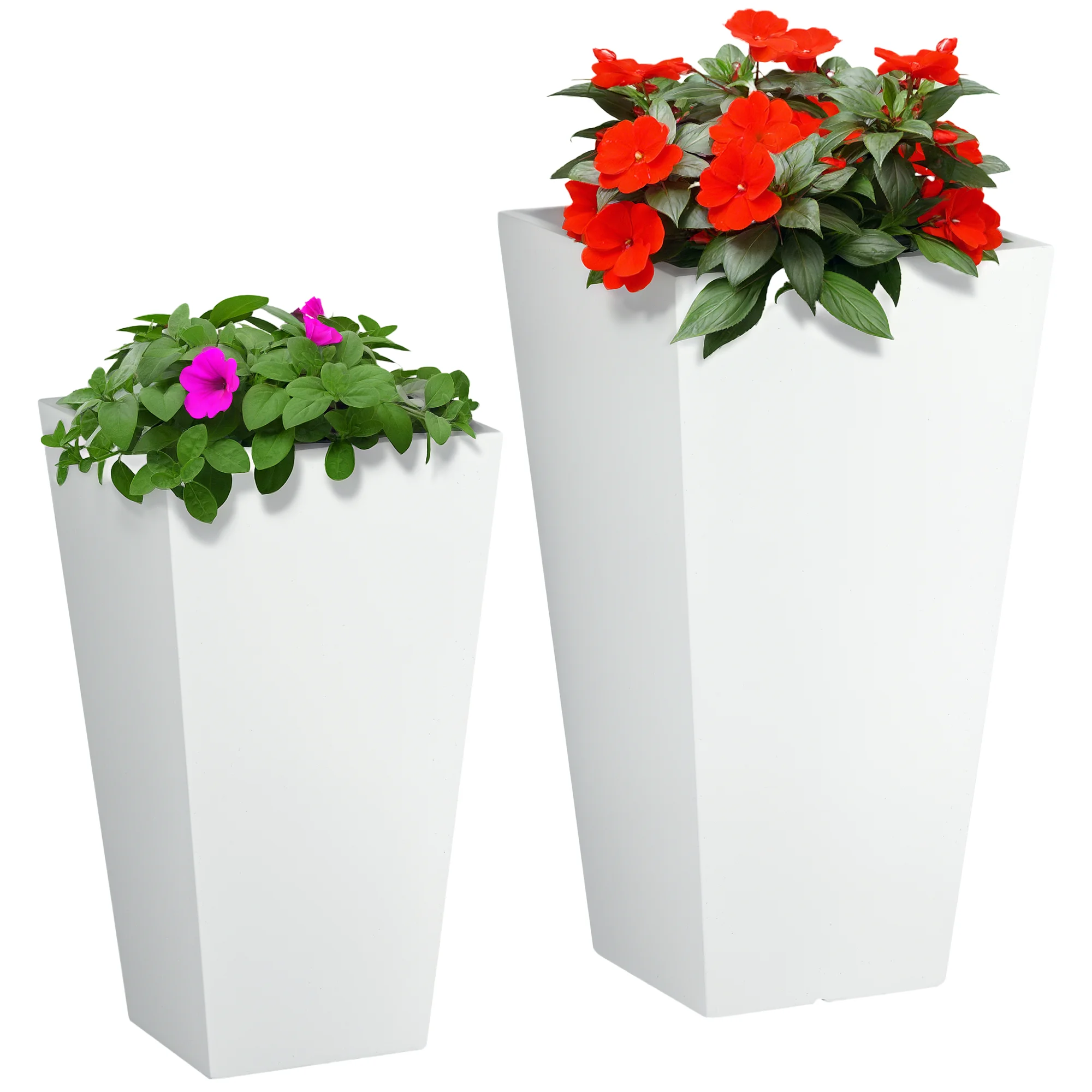 2-Pack Outdoor Planter Set, Flower Pots with Drainage Holes, Durable & Stackable Plant Pot, 22in & 18in, for Porch, Entryway, Patio, Yard, Garden, White
