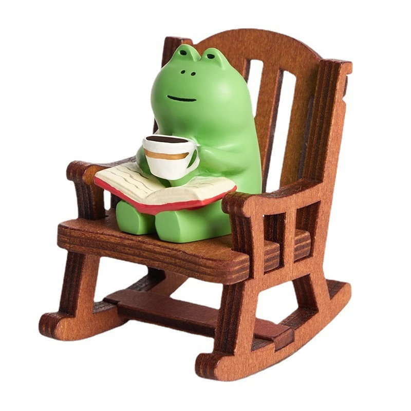 Diy Resin Prince Rocking Chair Reading Figurine Cute Healing Frog Rocker Chair Desktop Ornament For Home Office Shelf