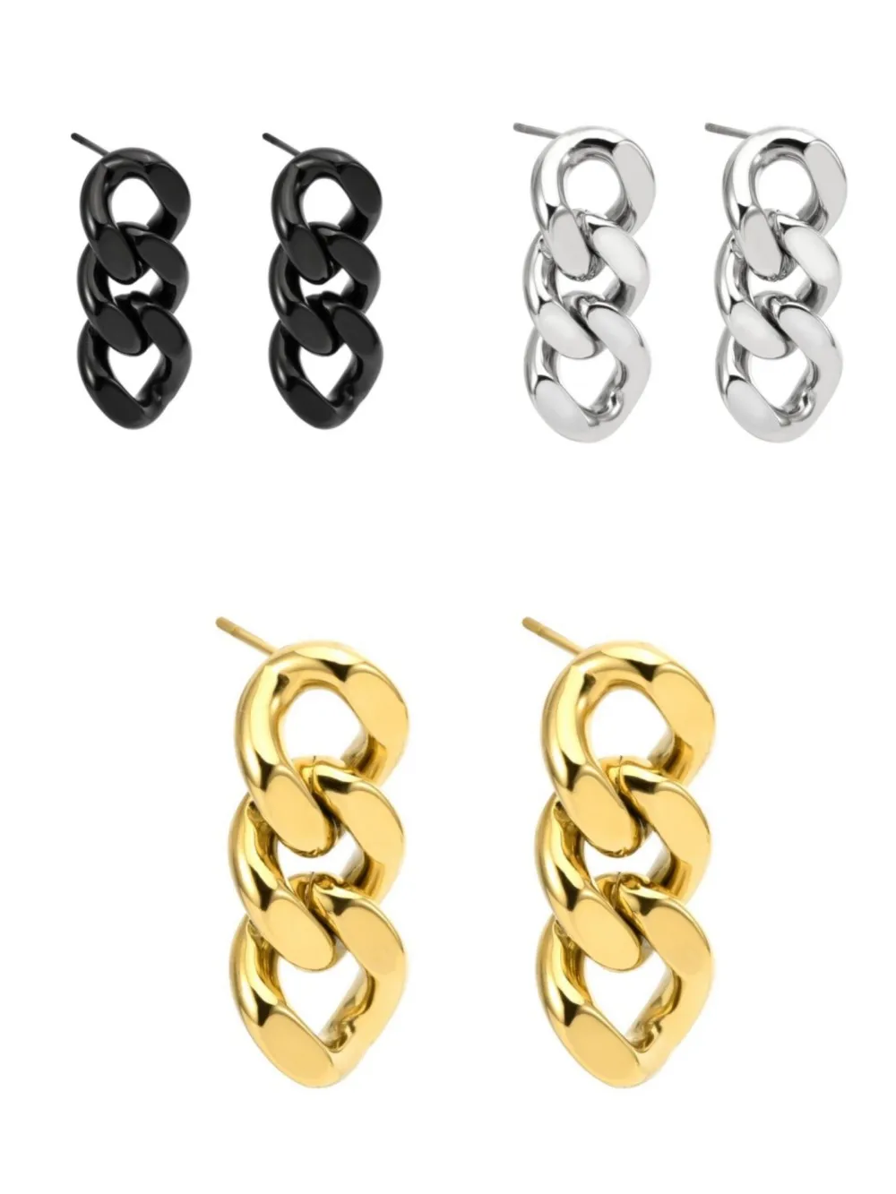 SDA 18k Gold Plated Silver Black Chunky Earring Cuban Link Chain 316L Water Proof Earrings Paperclip Link Chain Jewelry