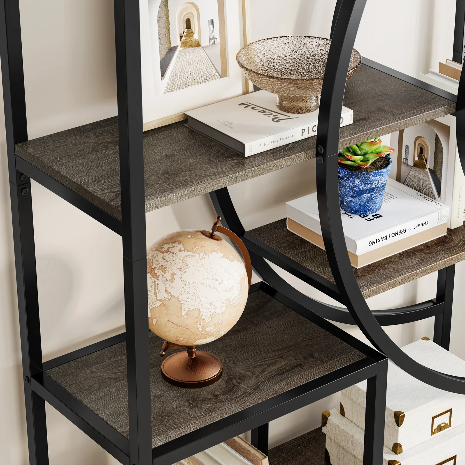 Tribesigns Scaffale A 6 Ripiani Industriali 180 Cm – Libreria In Piedi Con Telaio Metallico A X – Pannelli E0 Antiribaltamento – Per Soggiorno, Ufficio, Camera Da Letto