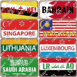 Retro Country Poster License Plates Singapore Thailand Saudi Arabia Metal Tin Sign Wall Decor for Garage Club Bar Home 15x30cm