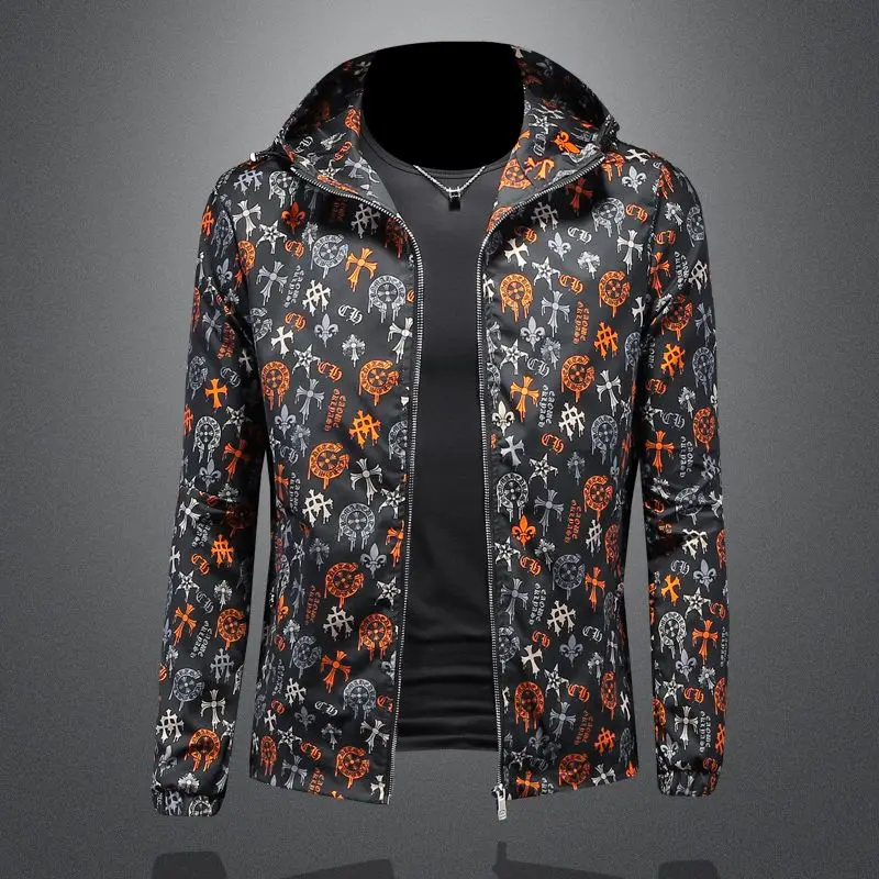 

Spring 2024 New Personality Print Jacket Men's Hooded Jacket Trend European Station Trendy Hooded Clothes