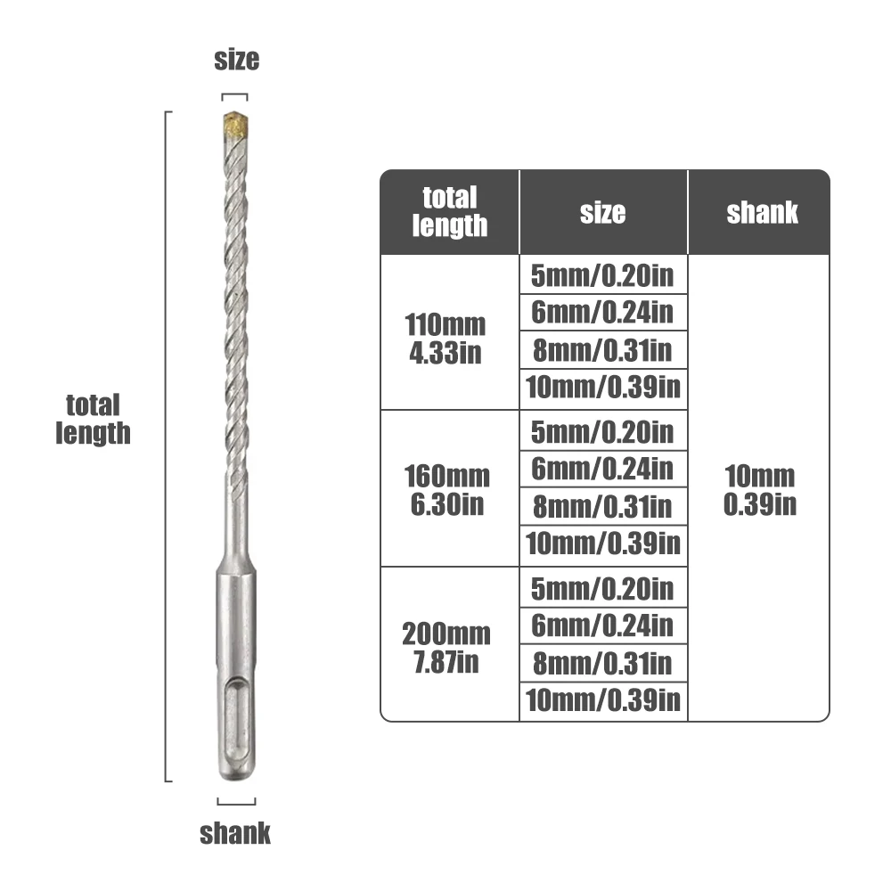 1Pc SDS Plus Electric Hammer Bit 110-200mm Cross Cutter Double Auger Masonry Drill Bit for Concrete Wall Brick Block