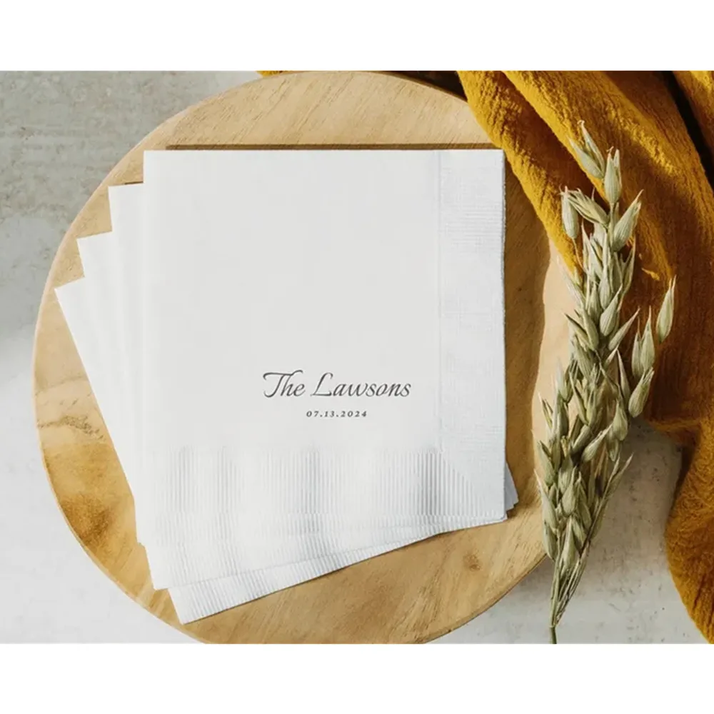 

50PCS Custom Wedding Napkins Personalized Name Napkin Wedding Rehearsal Dinner Bridal Shower Engagement Party Cocktail Napkins W