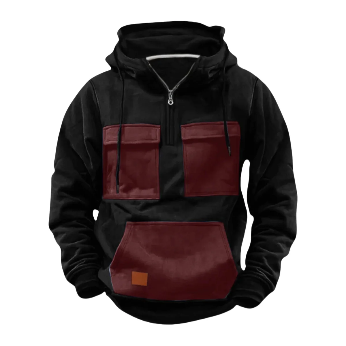 Men's Casual Hip-Hop Style Spring/Summer Half-Zip Hooded Sweatshirt Multiple Pockets Street Fashion Sweatshirt
