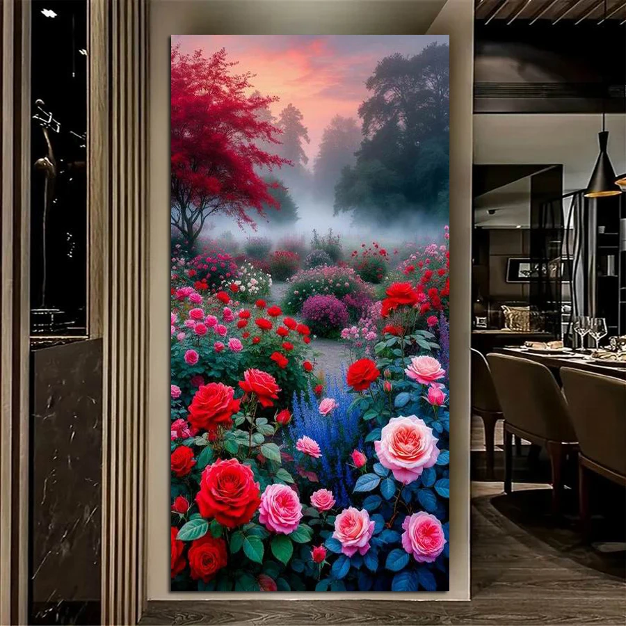 

Morning Mist Colorful Flowers Large Size Diy Diamond Arts Painting Kits Scenery Full Drill Mosaic Embroidery Pictures Wall Decor