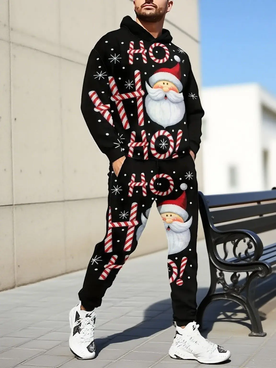 

2025 Fashion Men's Printed Sweatshirt Street Harajuku Sweatpants Christmas Set Sports Two-piece Autumn Winter Casual Hoodie Suit