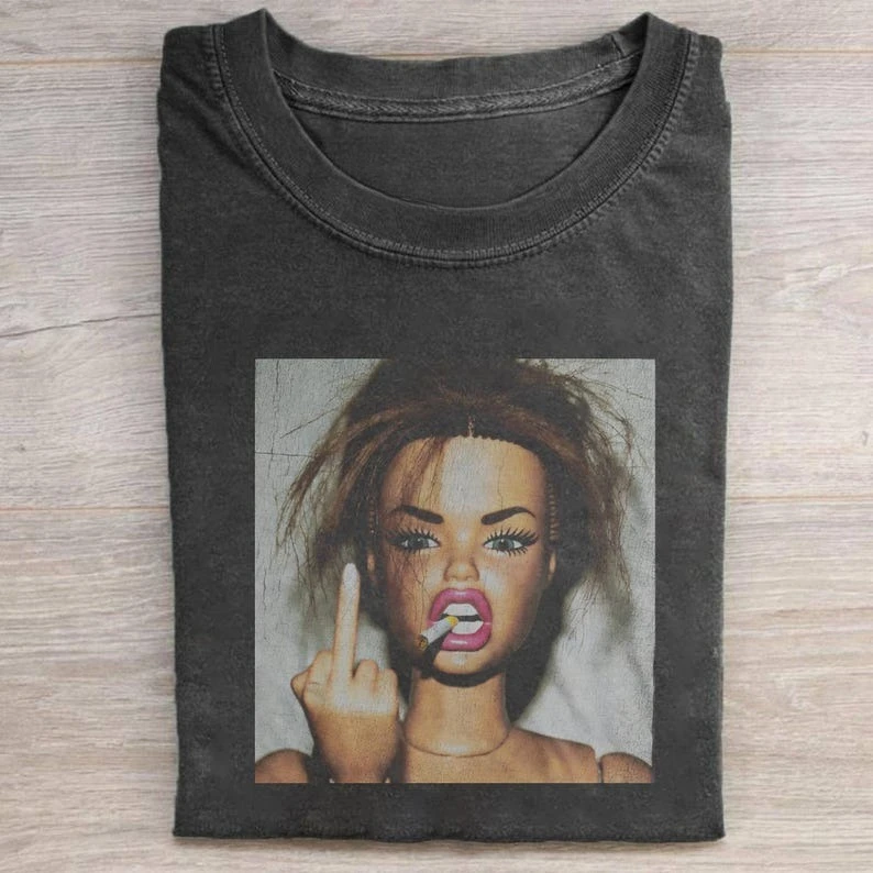 2026 Hot Selling Funny Doll Face Graphic Print Short Sleeve Cotton T-shirt Men Women Y2K Meme Humor Doll Sarcastic Trendy Shirt view 3