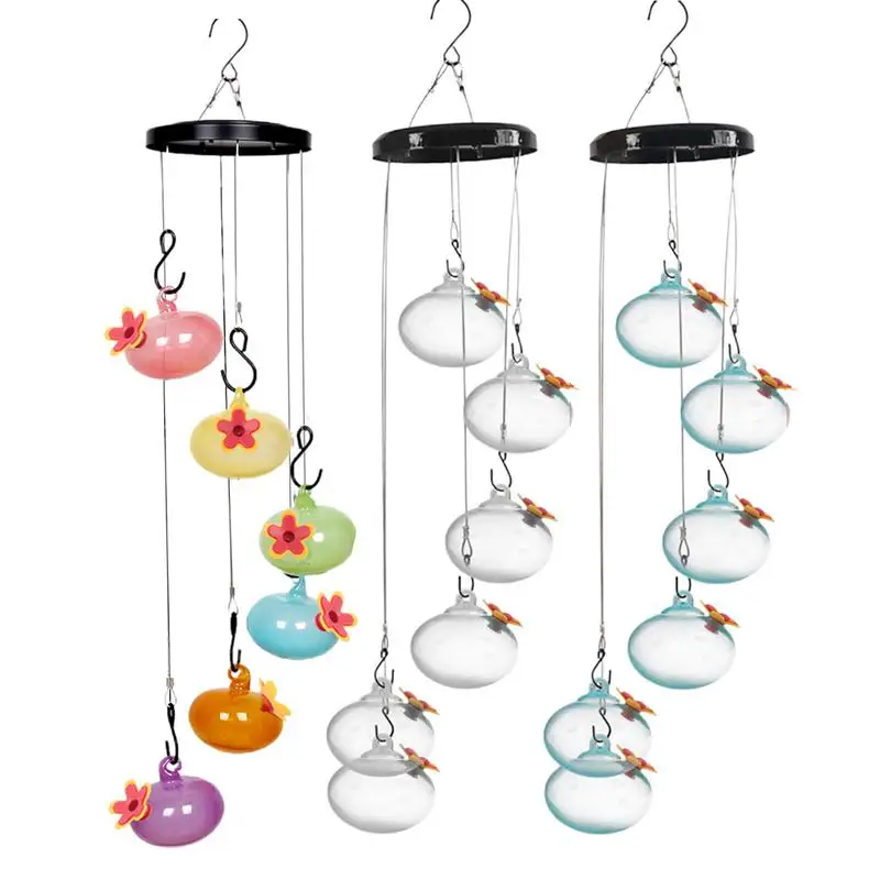 Humming Bird Feeders Set Of 6 Hummingbird Water Drinking Feeder Wind Chimes Jays Robins Sparrows Wild Bird Watching Feeder