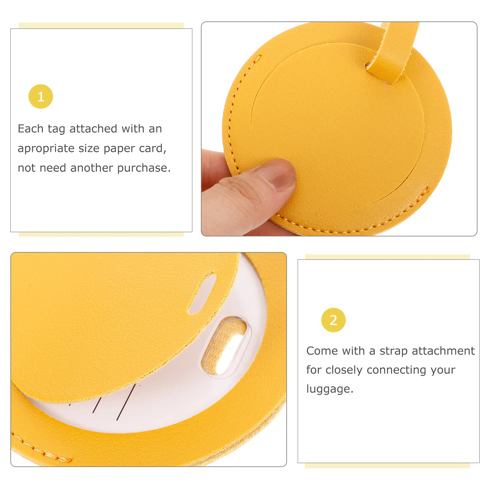 2Pcs Round PU Luggage Tag Durable Practical Name Card Holder Strap for Suitcase Travel Baggage PU Luggage Tag
